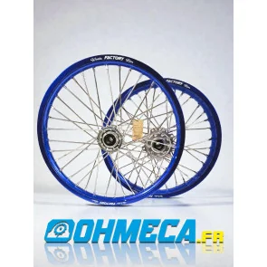 PAIRE DE ROUES TM MX EN 250 300 450 2T 4T BLEU ET GRIS FACTORY WHEELS CERCLAGE WORKS FACTORY RIM
